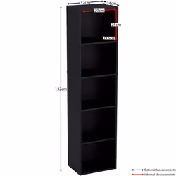 Oxford 5 Tier Cube Bookcase Tall Storage Display - Black