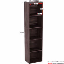Oxford 5 Tier Cube Bookcase Tall Storage Display - Walnut