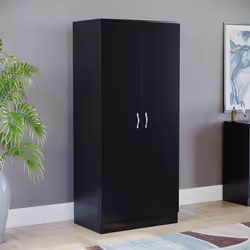 Riano 2 Door Wardrobe Hanging Rail Shelf Storage - Black