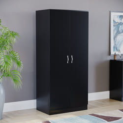 Riano 2 Door Wardrobe Hanging Rail Shelf Storage - Black