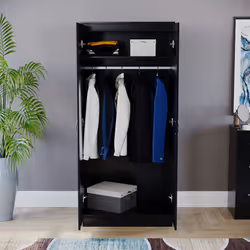 Riano 2 Door Wardrobe Hanging Rail Shelf Storage - Black
