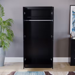 Riano 2 Door Wardrobe Hanging Rail Shelf Storage - Black