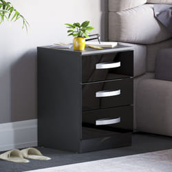 Hulio 3 Drawer Bedside Table Cabinet Nightstand - Black