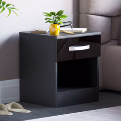 Hulio 1 Drawer Bedside Cabinet Shelf Bed Table - Black