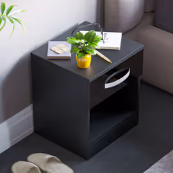 Hulio 1 Drawer Bedside Cabinet Shelf Bed Table - Black