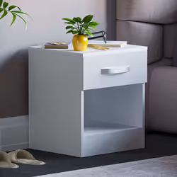 Hulio 1 Drawer Bedside Cabinet Shelf Bed Table - White