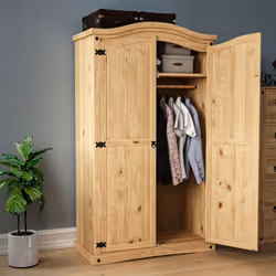 Corona 2 Door Wardrobe Hanging Rail Shelf Rustic