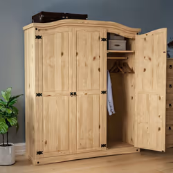 Corona 3 Door Wardrobe Hanging Rail Shelf Rustic