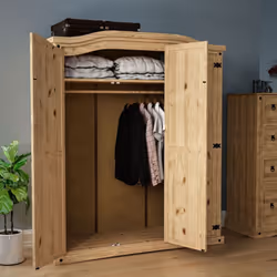 Corona 3 Door Wardrobe Hanging Rail Shelf Rustic