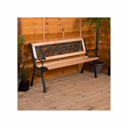 3 Seater Garden Bench Wooden Seat Armrests - Rose Style