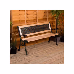 3 Seater Garden Bench Wooden Seat Armrests - Cross Style