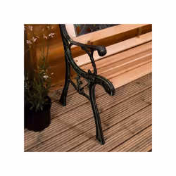3 Seater Garden Bench Wooden Seat Armrests - Cross Style