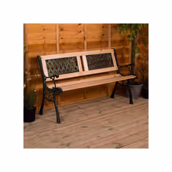3 Seater Garden Bench Wooden Seat Armrests - Twin Cross Style