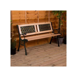 3 Seater Garden Bench Wooden Seat Armrests - Twin Cross Style