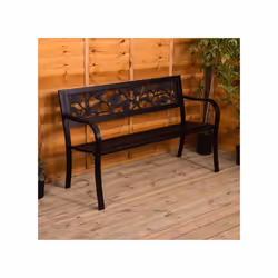 3 Seater Garden Bench Metal Seat Armrests - Rose