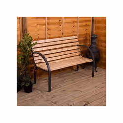 2 Seater Garden Bench Wood Slats Cast Iron