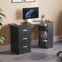 Mason 3 Drawer Shelf Computer Desk PC Office Study - Black