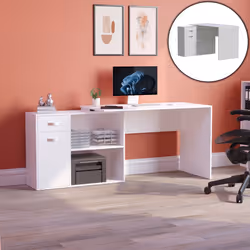 Longton Computer Desk Corner Adjustable L Shape - White