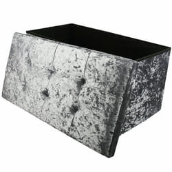 Large 2 Seater Crushed Velvet Foldable Ottoman Storage Box Double Bed Foot Stool - Grey