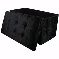 Large 2 Seater Crushed Velvet Foldable Ottoman Storage Box Double Bed Foot Stool - Black