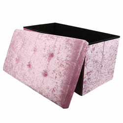 Large 2 Seater Crushed Velvet Foldable Ottoman Storage Box Double Bed Foot Stool - Pink