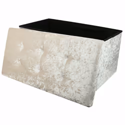 Large 2 Seater Crushed Velvet Foldable Ottoman Storage Box Double Bed Foot Stool - Cream