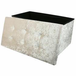 Large 2 Seater Crushed Velvet Foldable Ottoman Storage Box Double Bed Foot Stool - Cream