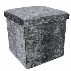 Crushed Velvet Ottoman Foot Stool Storage Box Furniture Seat Rest Cube Foldable - Grey
