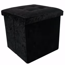 Crushed Velvet Ottoman Foot Stool Storage Box Furniture Seat Rest Cube Foldable - Black