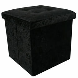 Crushed Velvet Ottoman Foot Stool Storage Box Furniture Seat Rest Cube Foldable - Black