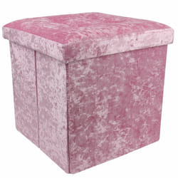 Crushed Velvet Ottoman Foot Stool Storage Box Furniture Seat Rest Cube Foldable - Pink