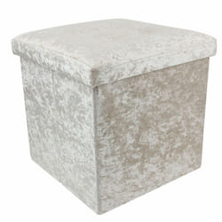 Crushed Velvet Ottoman Foot Stool Storage Box Furniture Seat Rest Cube Foldable - Cream