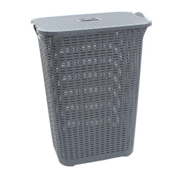 75L Laundry Hamper Storage Linen Clothes Washing Basket Lid Plastic Rattan Style - Grey