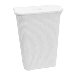 75L Laundry Hamper Storage Linen Clothes Washing Basket Lid Plastic Rattan Style - White