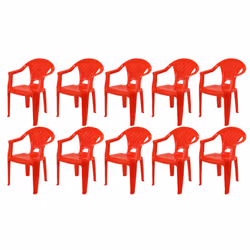 Kids Plastic Chairs Stackable Nursery Coloured Party Play Garden Indoor Outdoor - Red, 10