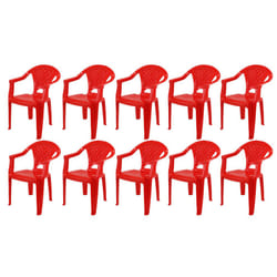 Kids Plastic Chairs Stackable Nursery Coloured Party Play Garden Indoor Outdoor - Red, 10