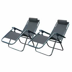 Set x 2 Textoline Folding Garden Sun Lounger Chairs Patio Furniture Zero Gravity - Grey