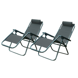 Set x 2 Textoline Folding Garden Sun Lounger Chairs Patio Furniture Zero Gravity - Grey