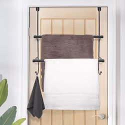 Over The Door 2 Tier Towel Drying Organizer Storage Rack Bathroom Holder Hanger