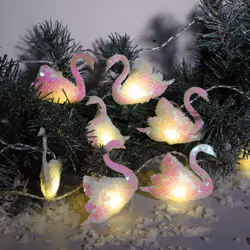 Swan Garland Christmas Decoration Sequin 20 LED - Pearl Sequin 1620428