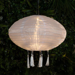 40cm Solar Power White Fabric Hanging Tassel LED Light Up Lantern | Outdoor Garden Decoration