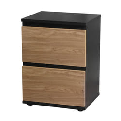 2 Drawer Wooden Bedside Cabinet Side Table - Black Carcass and Oak Drawers