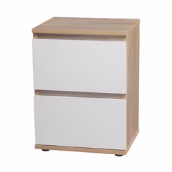 2 Drawer Wooden Bedside Cabinet Side Table - Oak Carcass and White Drawers