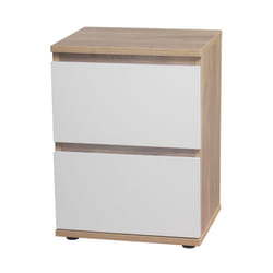 2 Drawer Wooden Bedside Cabinet Side Table - Oak Carcass and White Drawers
