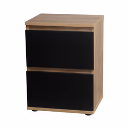 2 Drawer Wooden Bedside Cabinet Side Table - Oak Carcass and Black Drawers