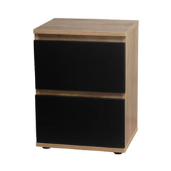 2 Drawer Wooden Bedside Cabinet Side Table - Oak Carcass and Black Drawers