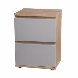 2 Drawer Wooden Bedside Cabinet Side Table - Oak Carcass and Grey Drawers