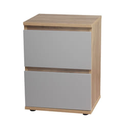 2 Drawer Wooden Bedside Cabinet Side Table - Oak Carcass and Grey Drawers