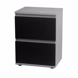 2 Drawer Wooden Bedside Cabinet Side Table - Grey Carcass and Black Drawers