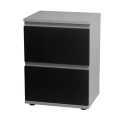2 Drawer Wooden Bedside Cabinet Side Table - Grey Carcass and Black Drawers